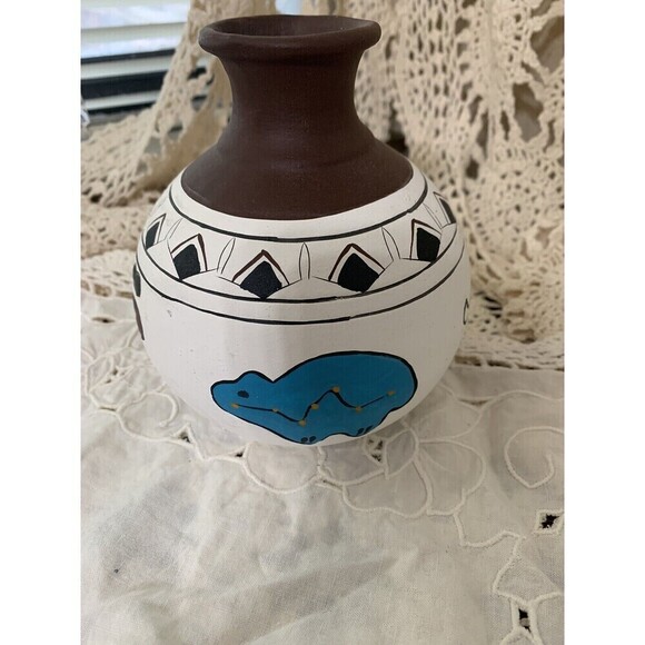 Mexican Art Pottery Folk Art Aztec Animals Hand Painted Signed By Artist 6” - Picture 1 of 10